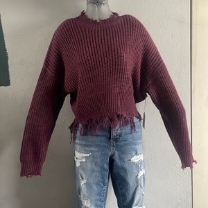 Burgundy Deconstructed Crop Sweater